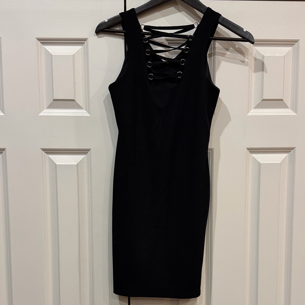 Chic Black lined (Lace-Up back) Dress